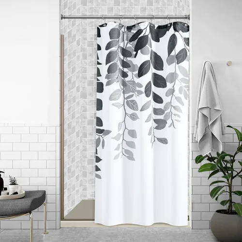 Vista 21 de BOODII Cortinas de ducha negras de 36 x 72 pulgadas, cortina de ducha de eucalipto de primavera para baño, cortina de baño con textura de flameado