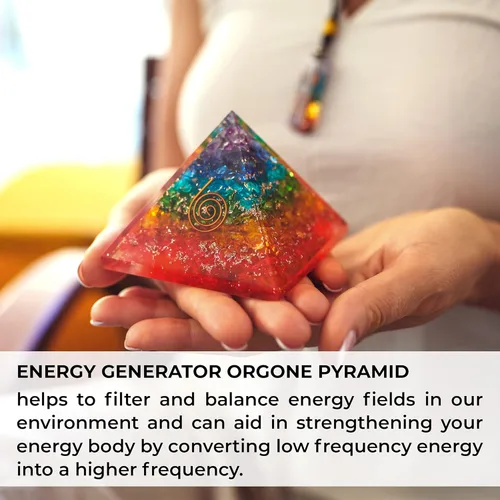 Vista 4 de Orgonite Crystal Pirámide de piedras preciosas de siete chakras hechas a mano - Pirámides de piedra curativa de chakras de orgón para meditación