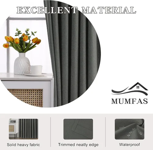 Vista 5 de MUMFAS Cortina plisada opaca para dormitorio, sala de estar, pasillo, con aislamiento térmico para oscurecer la habitación, panel de cortina