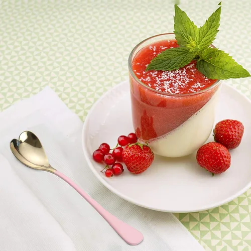 Vista 4 de 4 cucharas de postre, 6.7 pulgadas, en forma de corazón rosa, cucharas de helado de acero inoxidable 18/10