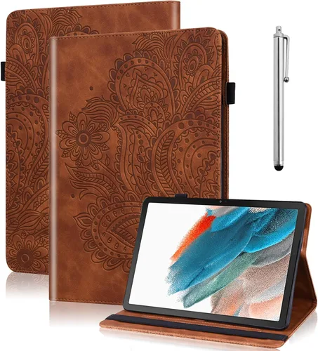 Vista 13 de Funda para iPad Mini 7 A17 Pro de 8.3 pulgadas 2024, iPad Mini 6ª generación 2021, funda delgada de piel sintética con flores para iPad Mini de Azul