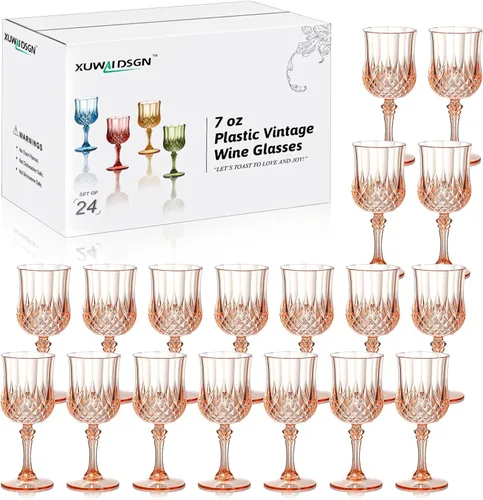 Vista 15 de XUWAIDSGN 16 Piezas Copas de Vino Vintage de Plástico de 7oz Vasos para Beber Irrompibles Cristalería para Bodas Copas de Agua de Cristal