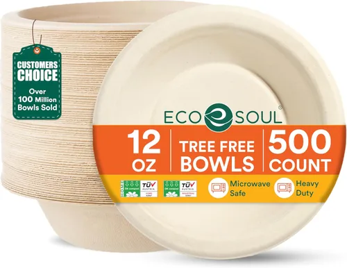 Vista 12 de ECO SOUL Cuencos de sopa 100% compostables de 12 onzas [paquete de 100] cuencos desechables resistentes I Tazón de papel resistente I Ensaladera