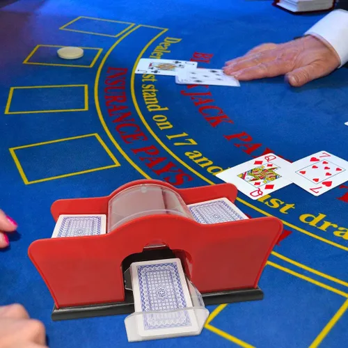 Vista 2 de Evelots Juego de cartas Shuffler - Soporte para 2 cartas de cubierta, sistema de manivela fácil, máquina barajadora de cartas, barajadora de cartas