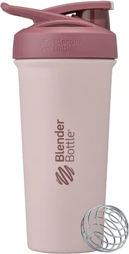 Vista 23 de BlenderBottle Sport Flip Shaker Cup Botella de agua aislada de acero inoxidable con batidor de alambre, 25 onzas, flores marrones