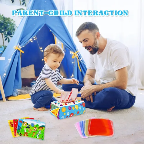 Vista 3 de Juguetes para bebés de 6 a 12 meses: Caja de pañuelos para bebés Juguete Colorido