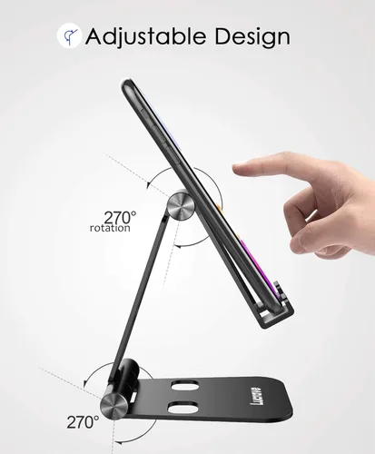 Vista 3 de Soporte para teléfono celular, soporte de teléfono de escritorio ajustable actualizado, totalmente plegable, compatible con funda gruesa, aluminio