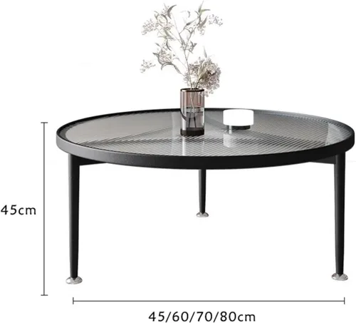 Vista 2 de Furniture Coffee Table - with Inset Tempered Glass Top and Metal Frame & Legs - Low Circle Minimalist Center Table Home Decor, Tea/Sofa/End Round
