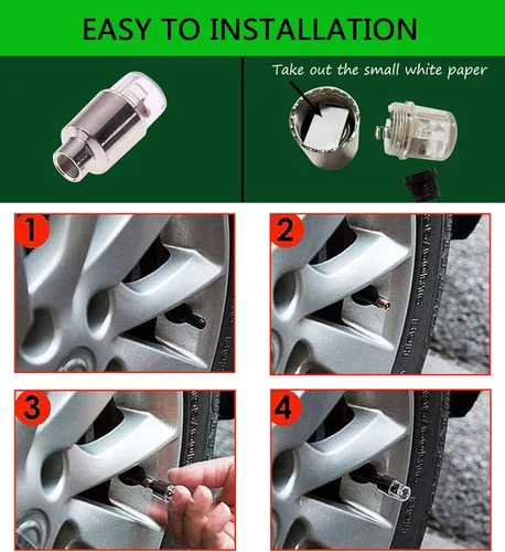 Vista 4 de Luces LED para neumáticos de automóvil, paquete de 4 unidades, tapones para válvulas de camión, bicicleta, carrito de golf, luz de rueda