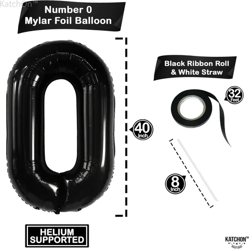 Vista 4 de Globos grandes y negros del número 0, 40 pulgadas, globos de aluminio para decoraciones de fiesta de cumpleaños, globo 0 para decoraciones