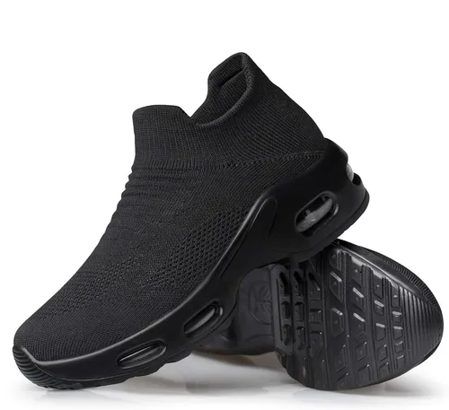 YHOON Zapatos deportivos para caminar para mujer Tenis tipo calcetín sin cordones con plataforma de malla con amortiguación de aire, zapatos