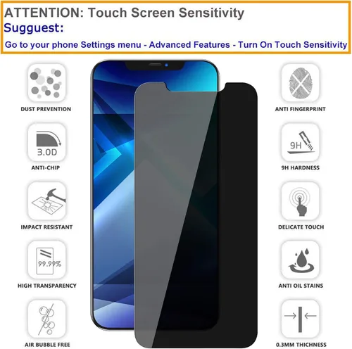 Vista 3 de LYWHL Paquete de 3 protectores de pantalla de privacidad para iPhone 12 Pro Max, protector de pantalla privada antiespía de vidrio templado para 12