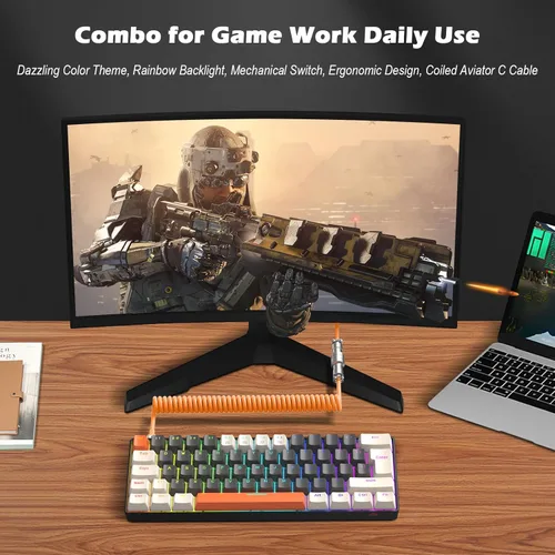 Vista 6 de ZIYOU LANG RK-T60 Wired Mechanical Gaming Keyboard Mini Portable with Rainbow Backlit 62Key ABS Keycaps Full Anti-Ghosting Ergonomic Design Coiled