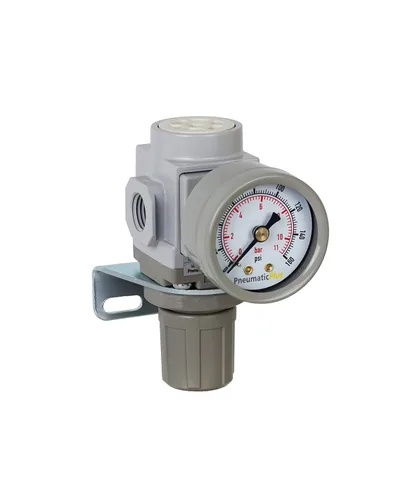 PneumaticPlus SAR200-N02BG Regulador de Presión de Aire Comprimido Miniatura 14" NPT - Soporte, Manómetro