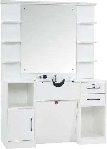 Vista 10 de BarberPub Estación de almacenamiento de montaje en pared con espejo Champú Bowl High-end Styling salón de belleza Muebles Set 3145 (negro)
