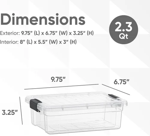 Vista 2 de Superio Cajas de almacenamiento transparentes con tapas, contenedores de plástico de 2.3 cuartos de galón para organizar, cajas apilables, sin BPA