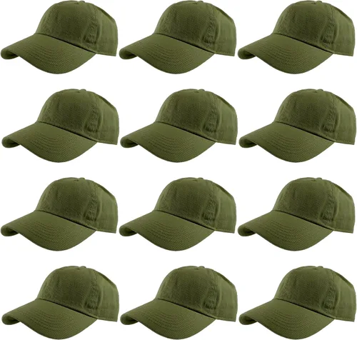Gelante Gorras de béisbol 100% algodón liso en blanco tamaño ajustable al por mayor a granel de 12 unidades Verde militar