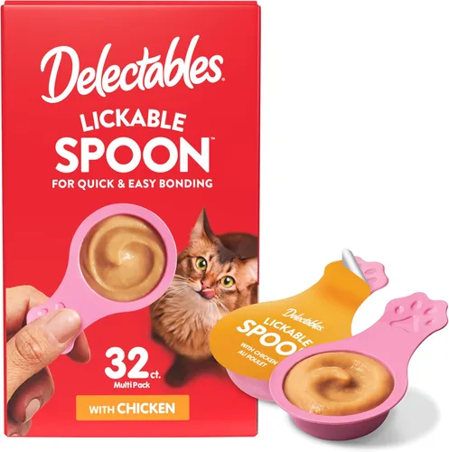 Delectables Cuchara Lamible de Mano Golosinas Húmedas para Gatos Hechas con Pollo Real, Puré Cremoso Rápido y Fácil, Sin Desorden, Sin Granos, Sin