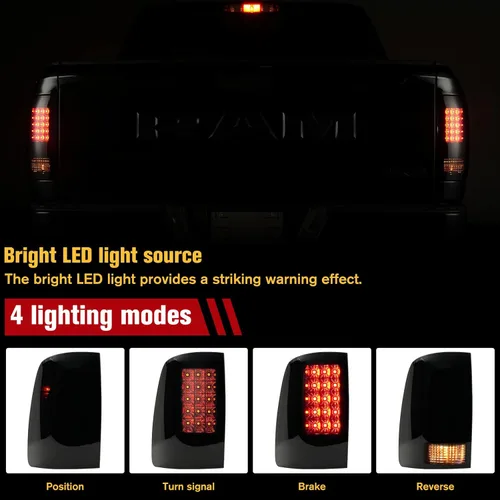 Vista 3 de Luz trasera de lente ahumada compatible con Dodge RAM 1500 2009-2018, luz de freno compatible con Dodge RAM 2500 3500 2010-2018 modelos de luz