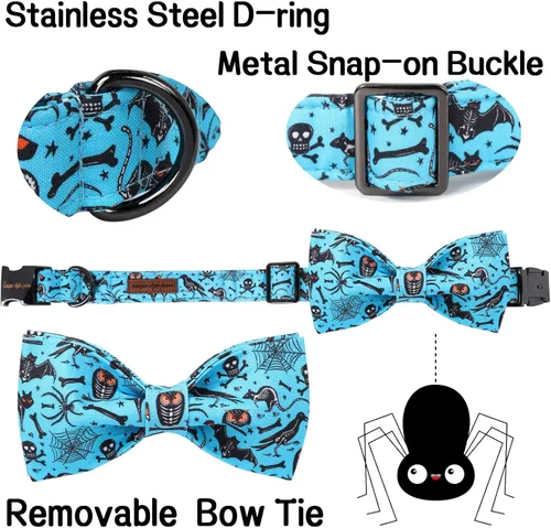 Vista 2 de Unique Style Paws Collar de perro de Halloween con lazo de algodón lindo pajarita para perros pequeños, medianos y grandes, vacaciones