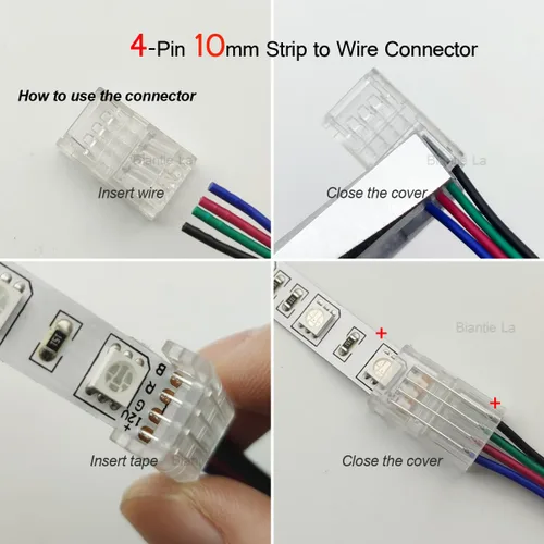 Vista 4 de Conector de tira LED de 4 pines de 0.394 in, conectores de tira a cable, clips sin cable, conexión sin soldadura para tira de luces LED multicolor