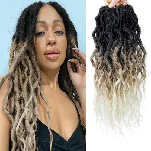 Vista 57 de 8 paquetes de rastas de cabello sintético de ganchillo de 18 pulgadas, rastas sintéticas boho con extremos rizados, cabello de ganchillo de rastas