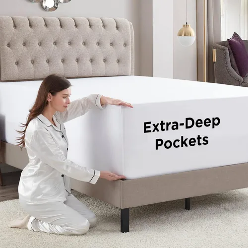 Vista 3 de Empyrean - Sábana bajera de bolsillo extraprofundo, suave, para colchón de 18 a 24 pulgadas, prémium, con correas en las esquinas