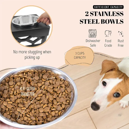 Vista 5 de AVERYDAY Cuencos pequeños elevados para perros, 4 alturas ajustables con 2 cuencos de acero inoxidable para alimentos y agua, estación de Soporte