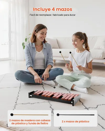 Vista 6 de VEVOR Kit de Xilófono Glockenspiel de 30 Notas, Juego de Instrumentos de Percusión Profesional con Mazos, Baquetas, Atril, Almohadilla de Práctica