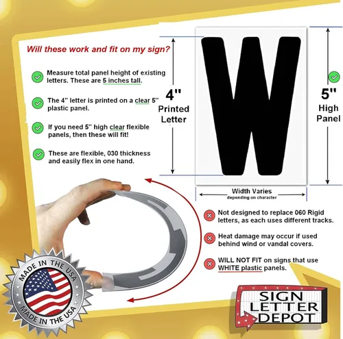 Vista 3 de Letras de 4 pulgadas impresas en panel flexible de 5 pulgadas para letreros al aire libre – Letras de letrero portátiles intercambiables – Letras