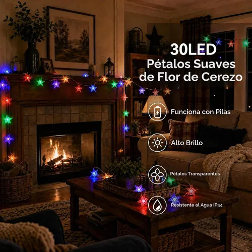 Vista 4 de ITICdecor Cadena de luces de estrellas 15 pies 30 luces LED de hadas, luces de Navidad a batería, luces parpadeantes para interiores y exteriores