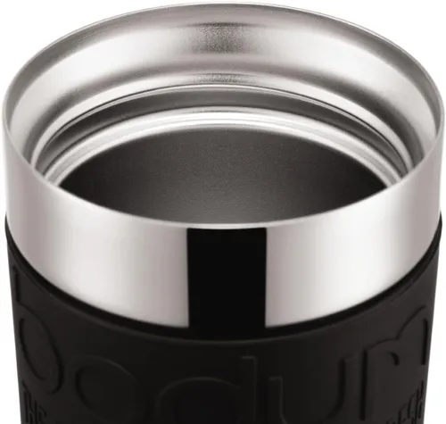 Vista 6 de BODUM Juego de cafetera de prensa francesa de viaje, acero inoxidable con tapa adicional, al vacío, 0.35 L/12 oz, negro