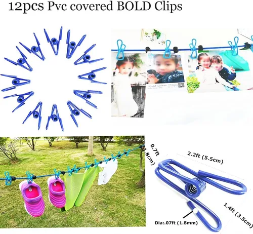Vista 7 de Tendedero elástico ajustable con clips y bolas de posicionamiento, portátil, retráctil, resistente al viento, cuerda para colgar la ropa sucia Azul