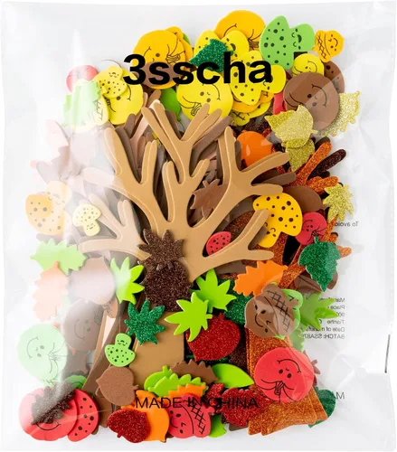 Vista 7 de 3sscha 24 Pack Calcomanías de espuma de árbol de otoño para manualidades para niños DIY autoadhesivas en forma de hoja, calabaza, bellota