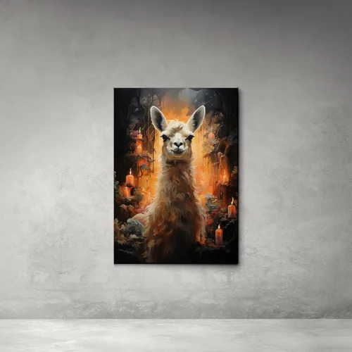 Vista 3 de Alpaca Llama Animal Print Portrait Framed Canvas Wall Art