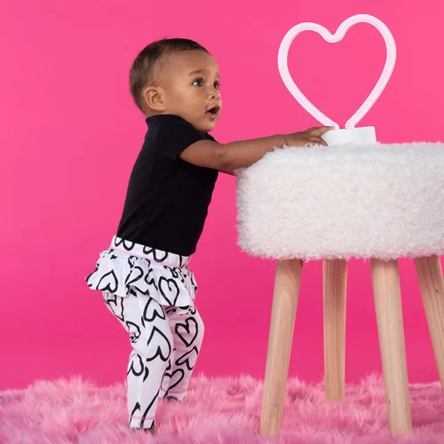 Vista 5 de LAMAZE Leggings de algodón natural superpeinados con volantes Peplum para niñas pequeñas, paquete de 2