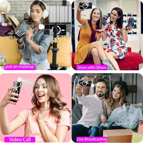 Vista 3 de Funda magnética con luz LED para selfie para iPhone 13 Pro Max, recargable, portátil, anillo de luz para selfie, maquillaje, Tiktok, transmisión