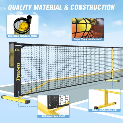 Vista 6 de Portable Pickleball Net for Driveway, 22 FT Regulation Size & 11 FT Half Court Size Pickle Ball Net with Ball Collector, 2-in-1 Pickle Ball Net with