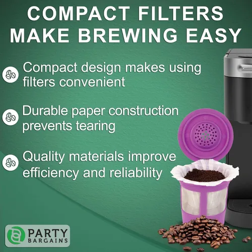 Vista 6 de PARTY BARGAINS 300 revestimientos compactos de filtro de café blanco, desechables, compatibles con cafeteras Keurig y cápsulas reutilizables K-Cup