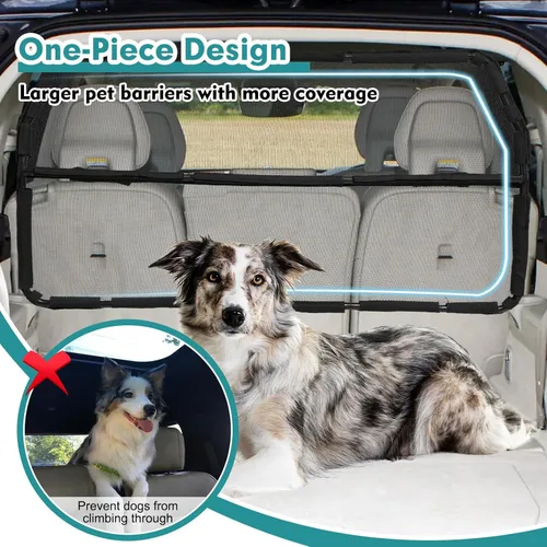 Vista 2 de Barrera de Automóvil para Perros a Prueba de Escape, Divisor de Automóvil de 50" de Ancho para Asientos de 2da y 3ra Fila y Área de Carga, Puerta