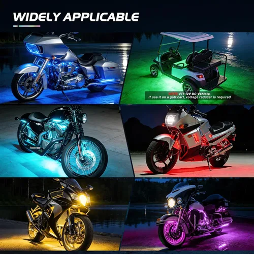 Vista 7 de Nilight Kit de luces LED RGB para motocicleta, impermeable, multicolor, lámpara de luces de atmósfera con control remoto inalámbrico RF de 4 teclas