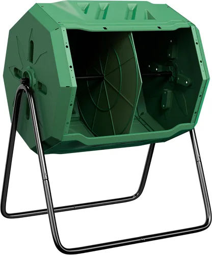 Vista 8 de JupiterForce Vaso de abono de doble cámara para exteriores, 43 galones, contenedor grande de compostaje para exteriores, giratorio de 360°, con 2