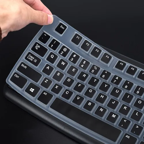 Vista 2 de Cubierta de teclado para Logitech K120 y MK120 Teclado con cable, ultra delgado Logitech MK120 y K120 Protector de piel de teclado - Negro