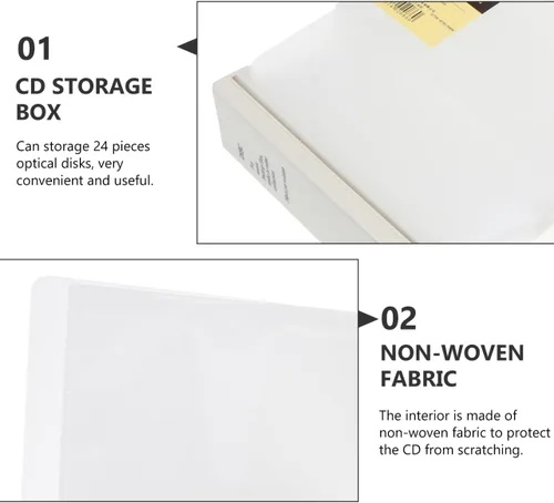 Vista 6 de Milisten Funda para CD/DVD con capacidad para 24 unidades, portátil, para almacenamiento de discos, carpeta de DVD para el hogar, vehículo, oficina