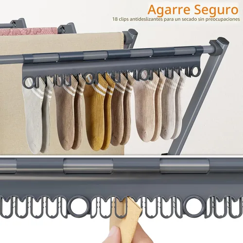 Vista 8 de HOMIDEC Tendedero de secado de ropa, 12 postes de secado grandes con clips para calcetines, estante de secado de ropa, plegable, portátil