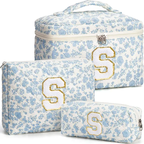 Regalos de cumpleaños para adolescentes y mujeres, bolsa de maquillaje acolchada con inicial personalizada