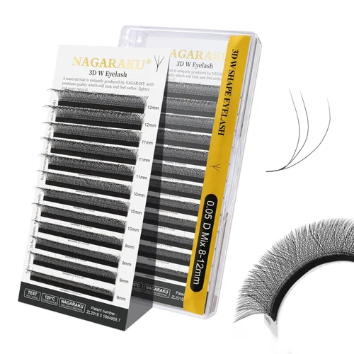 Vista 96 de NAGARAKU Extensión de pestañas en forma de W 3D con volumen en racimo, abanico prefabricado, pestañas postizas de visón sintético mate negro