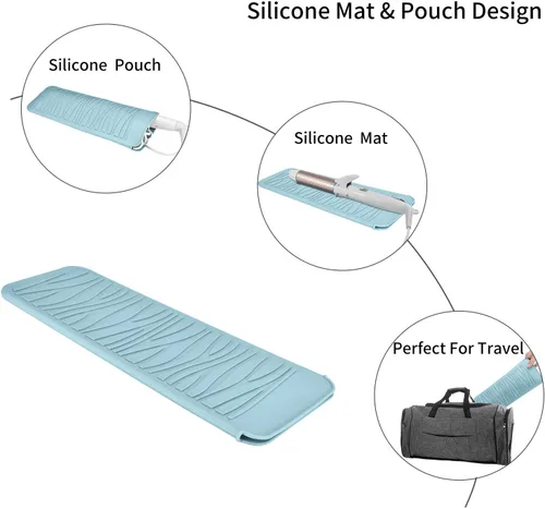 Vista 5 de Alfombrilla de silicona resistente al calor con bolsa para herramientas de peinado del cabello, 1 unidad, gris, silicona, plana, cabello seco, 11 x