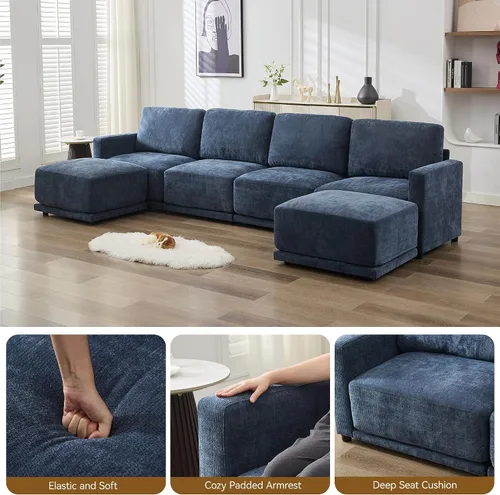 Vista 4 de Sofá modular en forma de L de 110.6 pulgadas, sofá modular de asiento profundo con otomana móvil, sofás gruesos de 4 asientos de gran