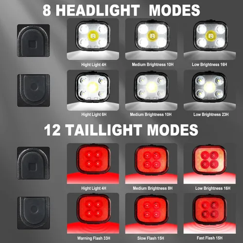 Vista 4 de KunHe Bike Lights for Night Riding USB Rechargeable Bike Lights Front and Rear 8+12 Modes Bike Light Set Bicycle Lights Headlight and Taillight Easy